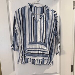 Westbound Blue and White Striped Hoodie Mexican poncho but soft size S